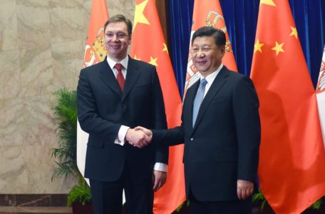 Serbian Prime Minister Aleksandar Vucic (L) shakes hands with Chinese President Xi Jinping (R) before a bilateral meeting at the Great Hall of the People in Beijing on November 26, 2015., Image: 267660170, License: Rights-managed, Restrictions: , Model Release: no, Credit line: Profimedia, AFP